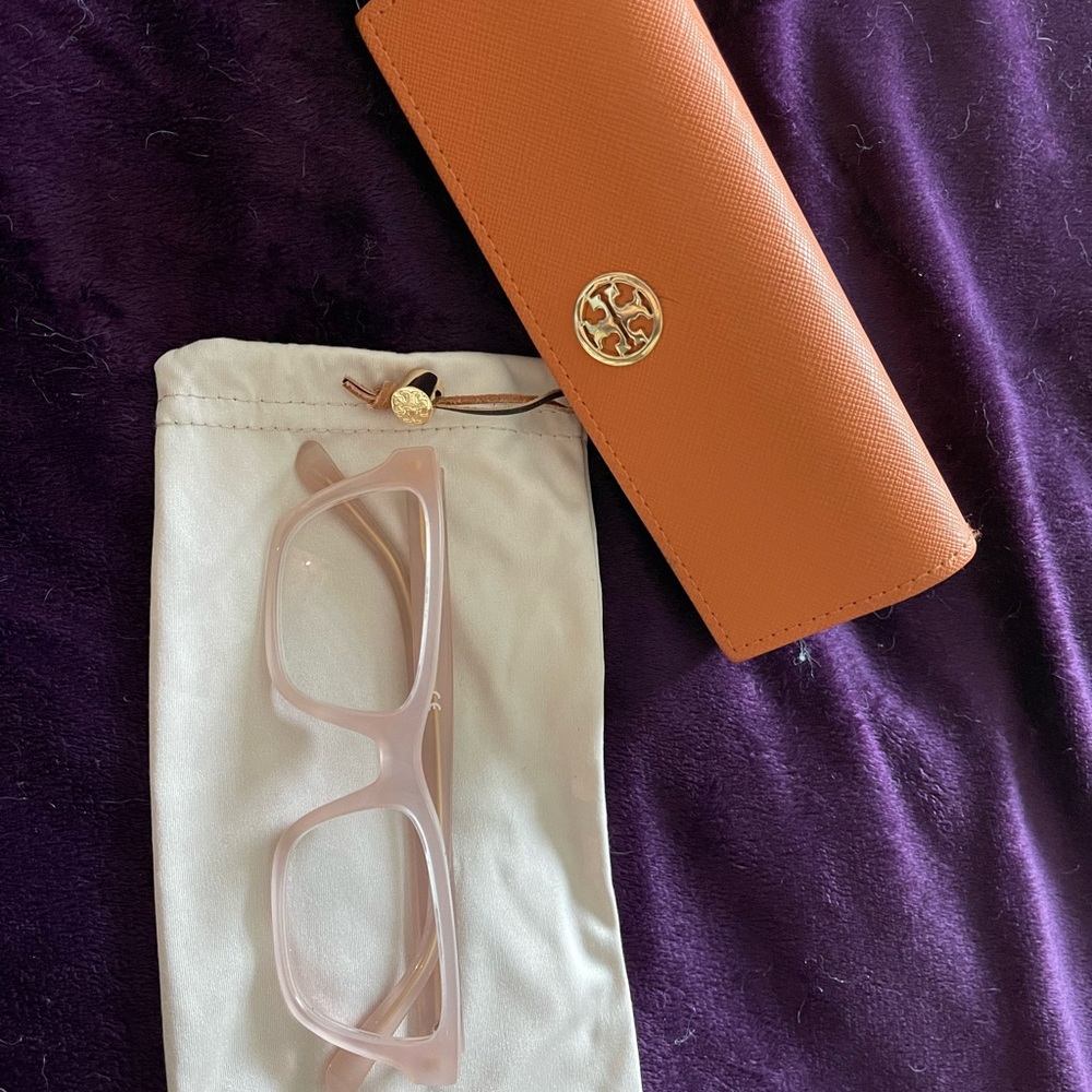Tory Burch Pink Glasses Case with Gold Medallion